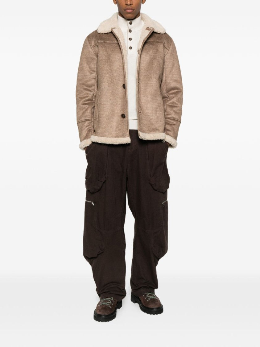 Mc2 Saint Barth Textured Brown Jacket With Contrasting Sherpa Collar