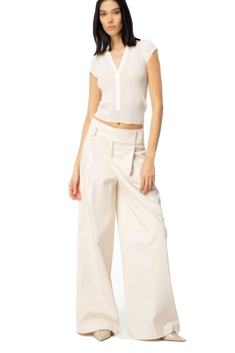 Pinko Cropped White Top Puffed Sleeves Neckline