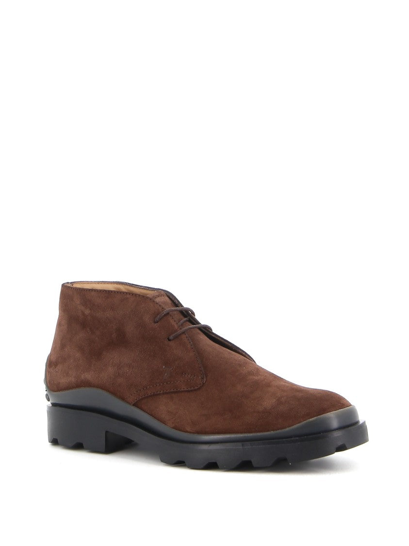 Tod's Ankle-High Lace-Up Shoes In Rich Brown Suede
