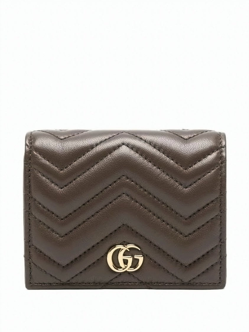 Gucci Brown Leather Cardholder With Quilted Chevron Pattern