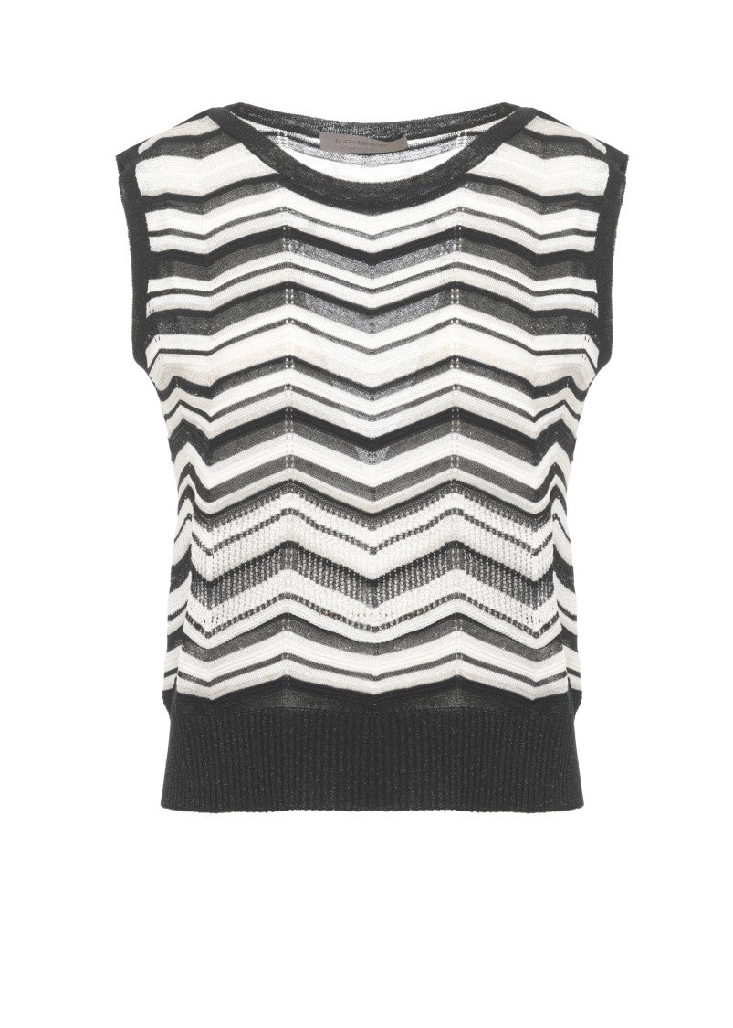 D. Exterior Black Lurex Perforated Tank Top