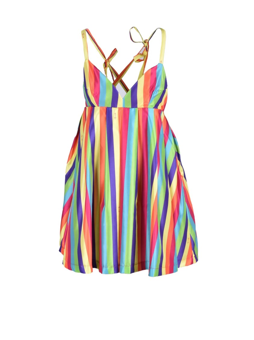 Feminista Multicolor Vertical Striped Mini Dress With Crisscross Back Straps