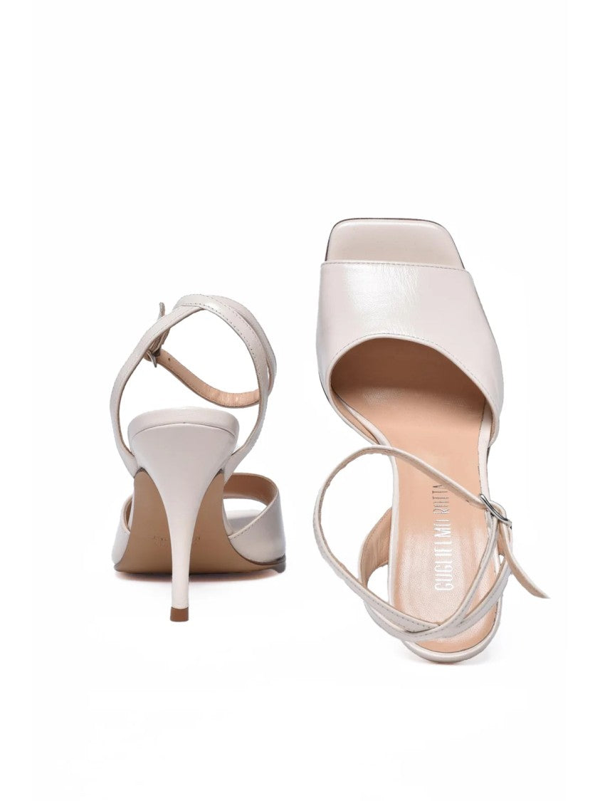 Guglielmo Rotta Beige Ankle Strap Tapered Heel Leather Sandals