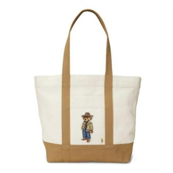 Polo Ralph Lauren Two-Tone Cotton Tote Bag With Playful Bear Embroidery