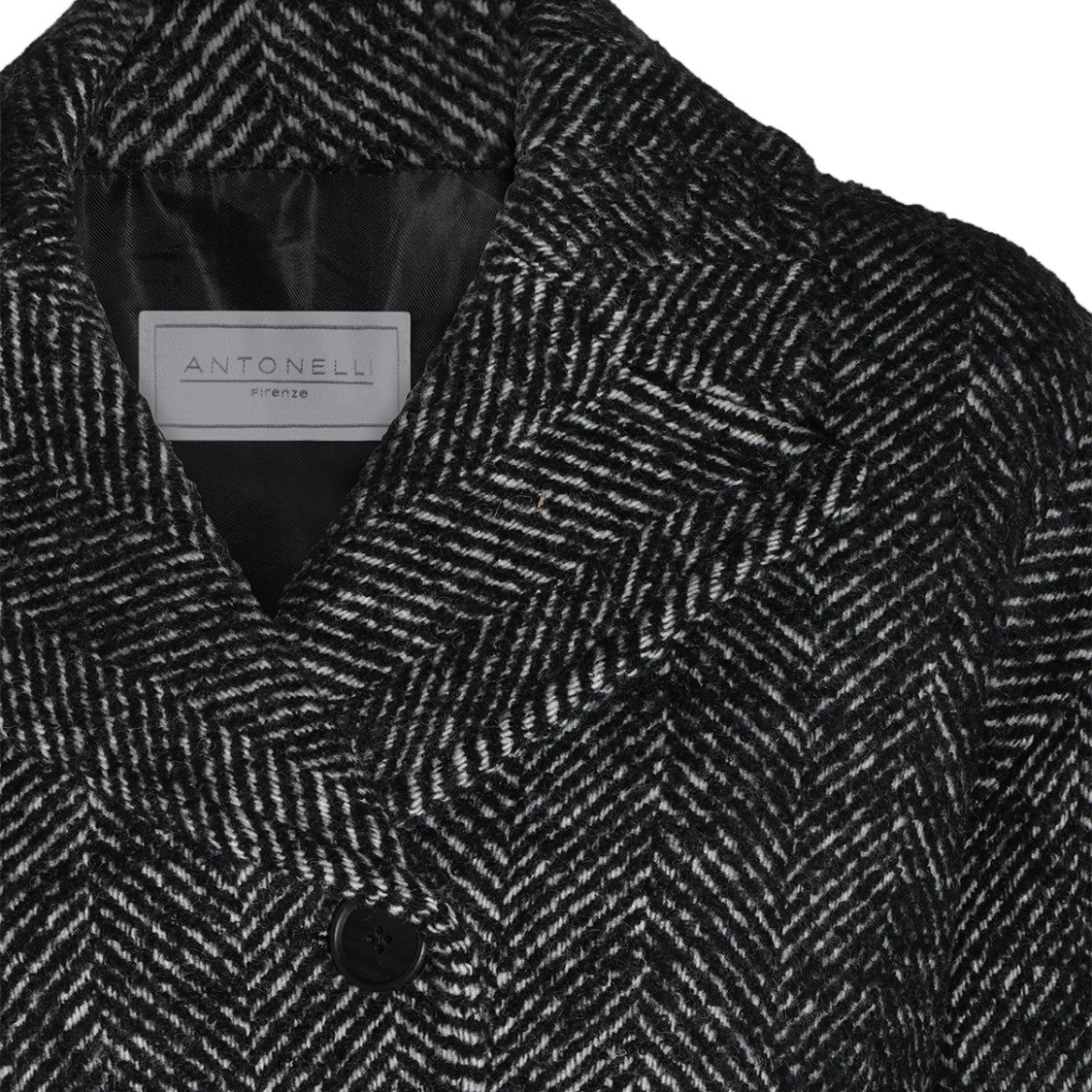 Antonelli Firenze Black White Textured Herringbone Coat