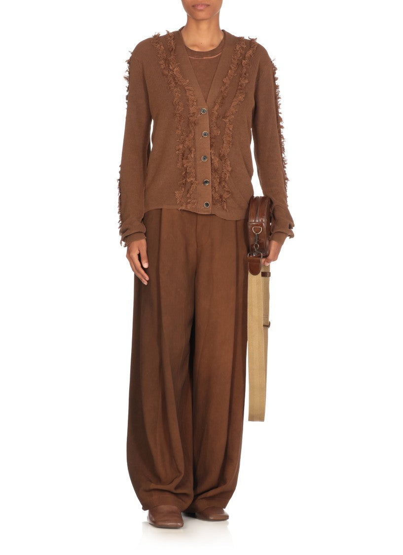 Uma Wang Fringe-Detail V-Neck Cotton Cardigan