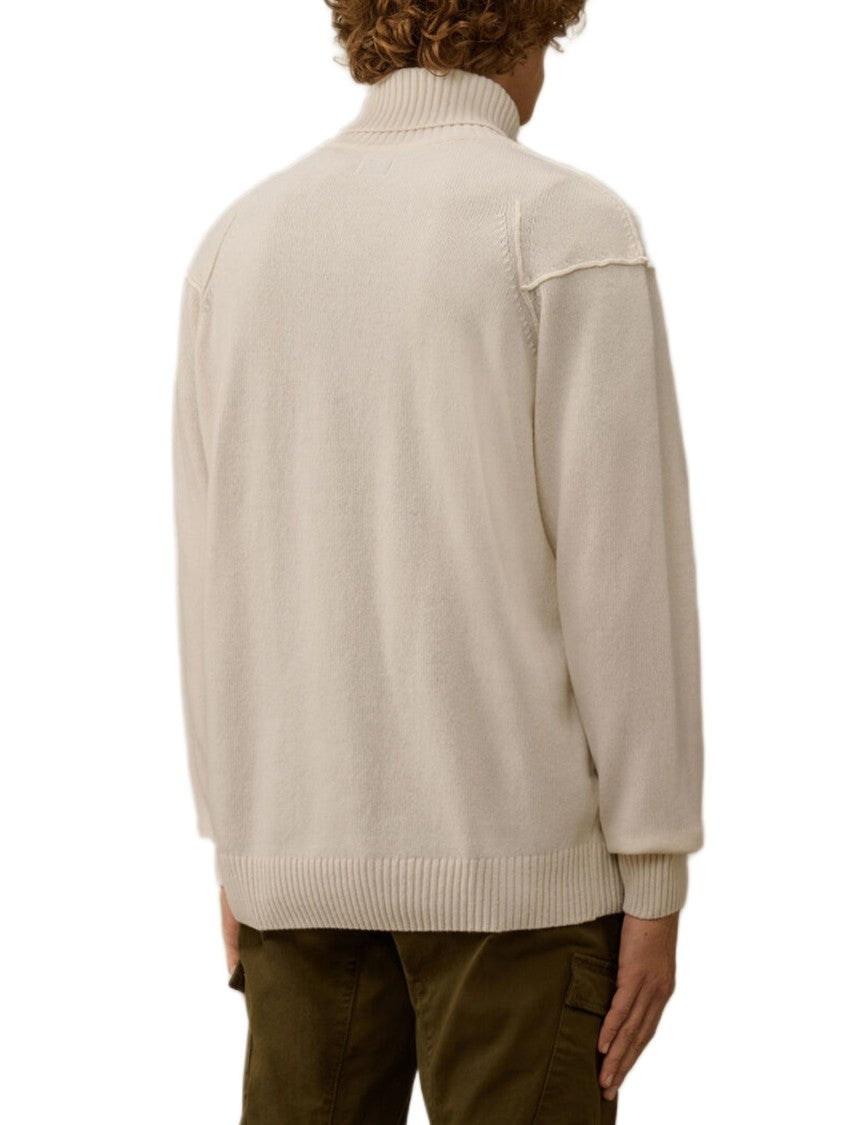 C.P. Company Lambswool Turtleneck Sweater With Ribbed Design And Pocket Detail