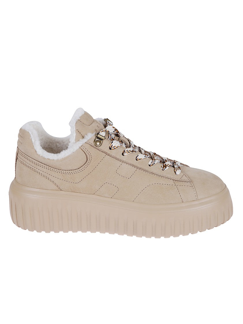 Hogan Biscuit Suede Low-Top Sneakers With Shearling Lining