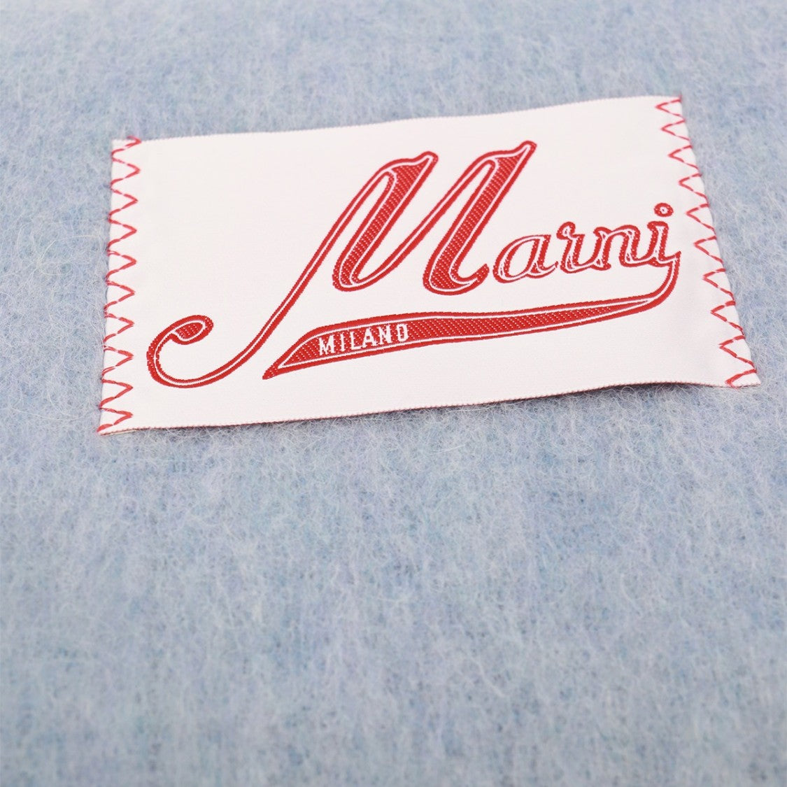 Marni Textured Light Blue Scarf With Fringed Edges And Signature Label