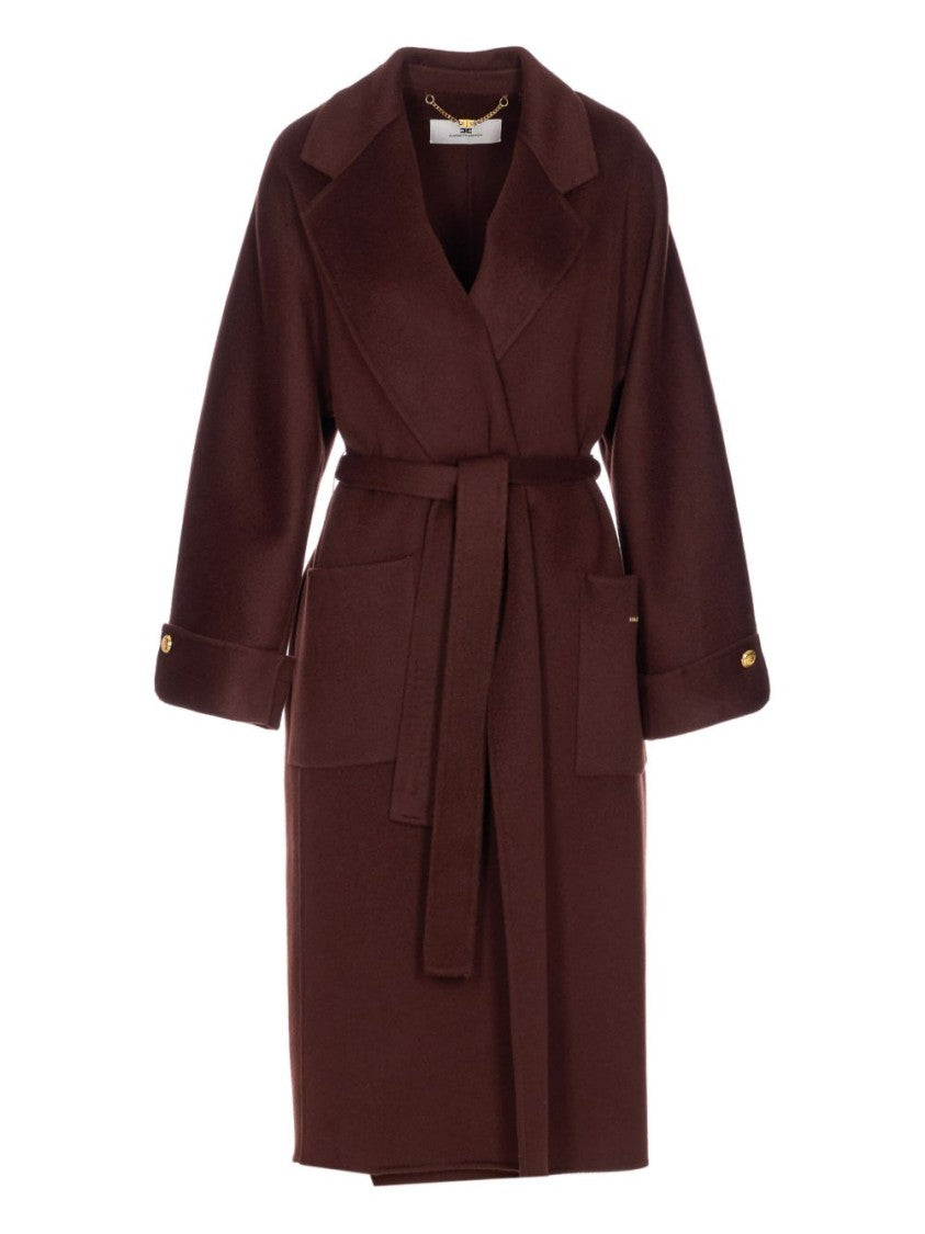 Elisabetta Franchi Brown Wool Coat With Tailored Fit