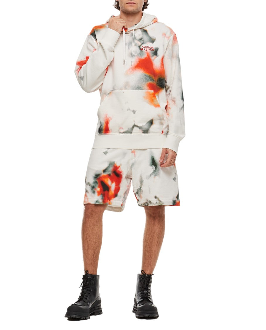 Alexander Mcqueen Floral Printed Cotton Shorts With Relaxed Fit And Zippered Back Pocket