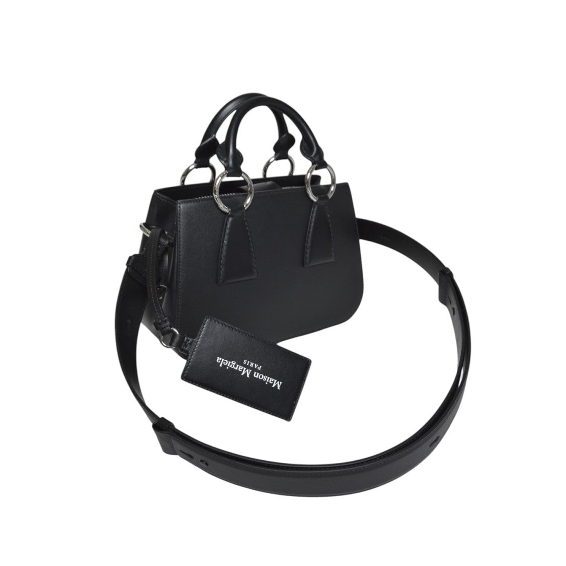 Maison Margiela Structured Tote Bag In Smooth Black Leather With Silver Accents