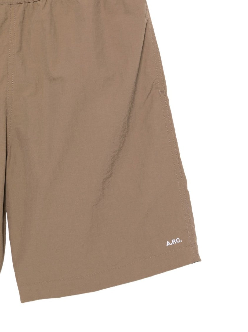 A.P.C. Dark Beige Shorts With Flap Pocket And Elasticated Waistband