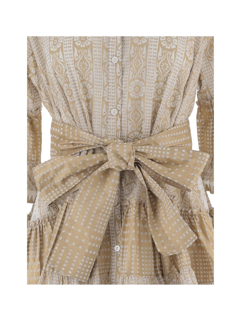 Pep's Cannes Geometric Patterned Cotton Dress With Mandarin Collar And Ruffled Hem