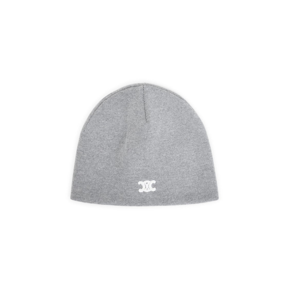 Celine Triomphe Grey Wool Beanie With Contrasting Logo Embroidery
