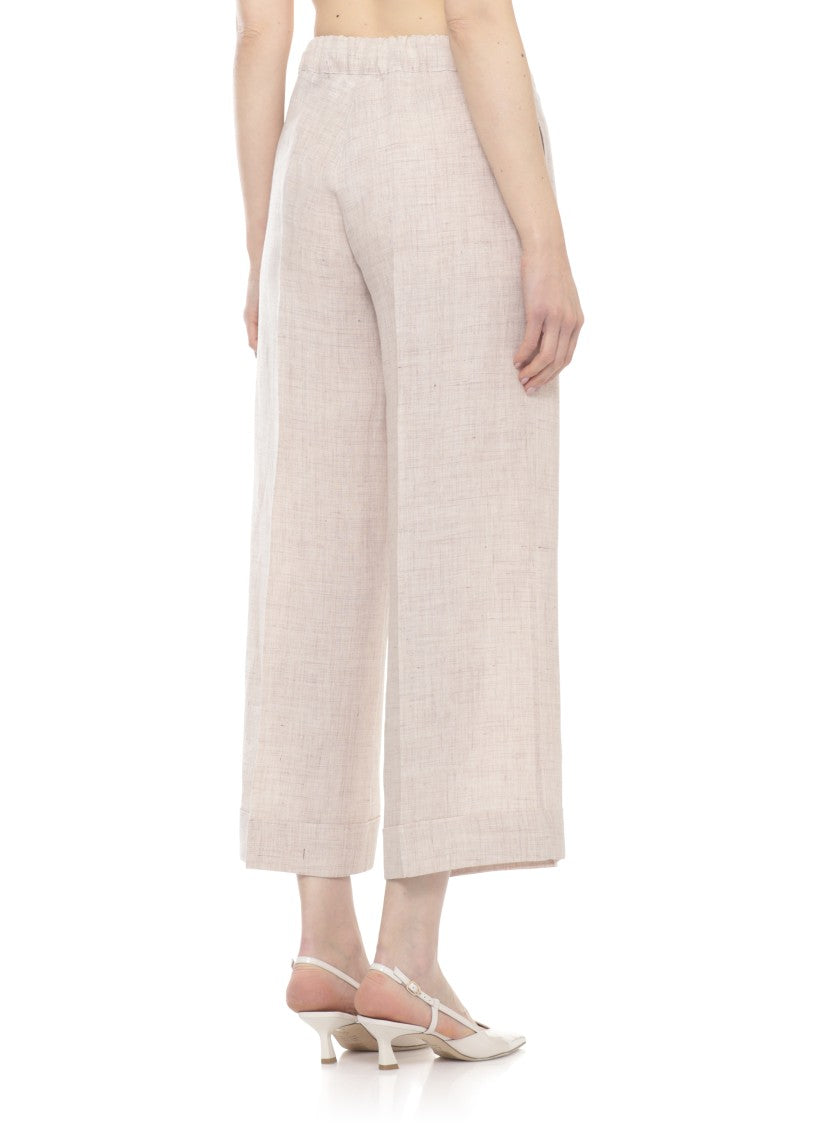 D. Exterior Beige Elastic Waist Linen Shorts