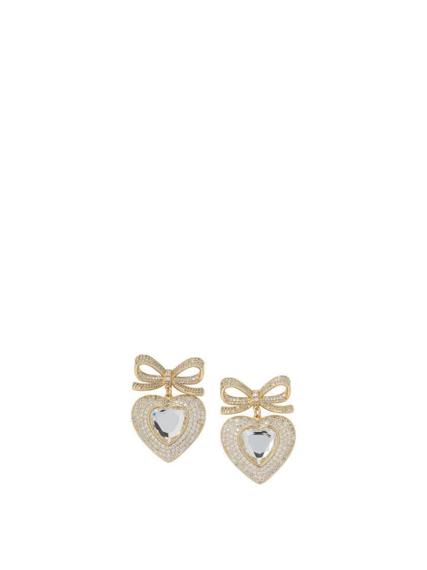 Self-Portrait Heart-Shaped Earrings With Embellished Bow