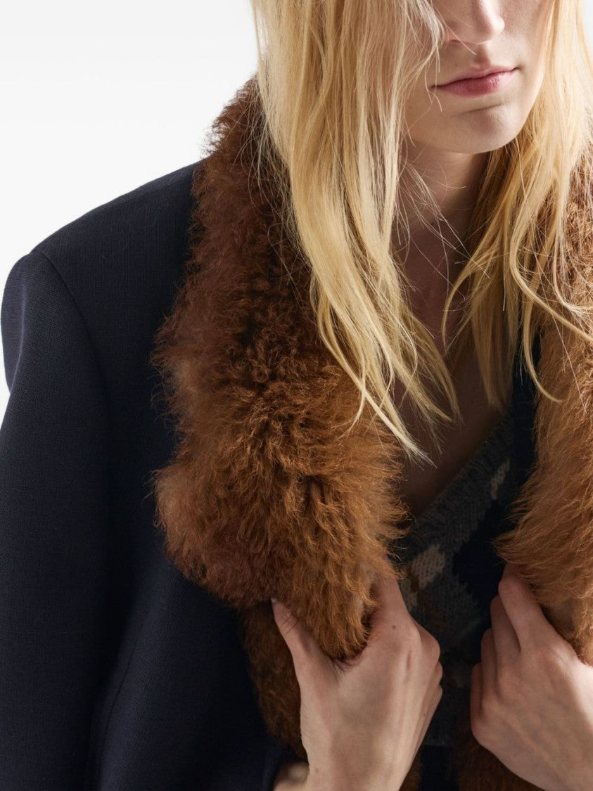 Prada Tailored Jacket With Plush Fur Collar