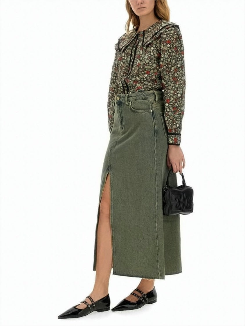 Ganni Floral Print Blouse With Oversized Collar And Puffed Sleeves