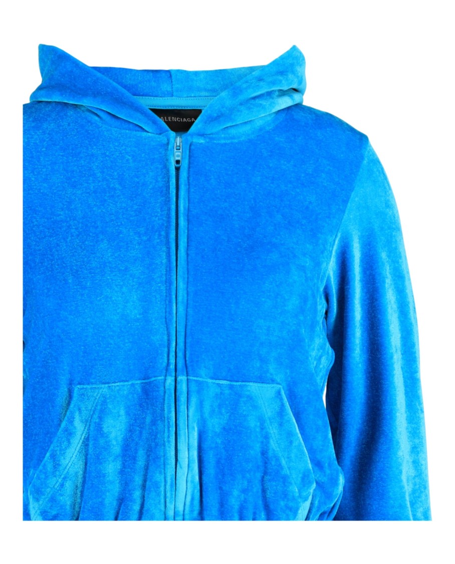 Balenciaga Velvet Zip-Up Hoodie With Crystal-Embellished Logo