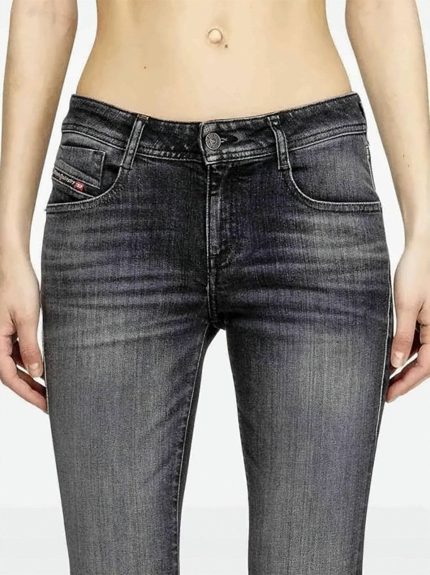 Diesel Bootcut Jeans With Faded Black Wash And Whiskering
