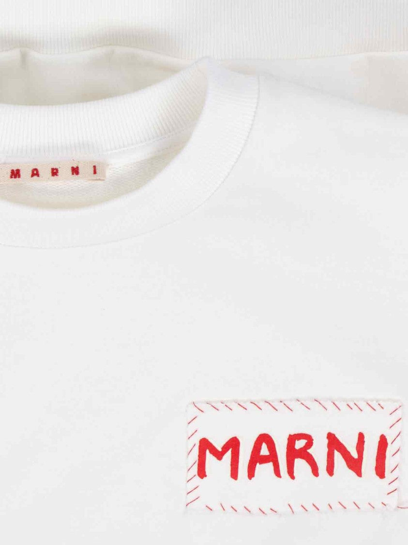 Marni Cropped White Sweater With Bold Chest Patch