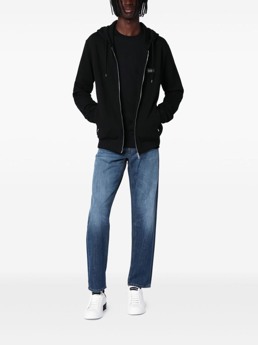 Dolce & Gabbana Black Zip-Up Coat With Hood