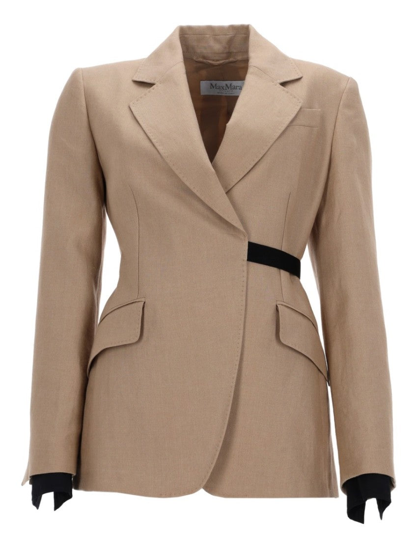 Max Mara Sling Double-Breasted Strap Detail Linen Blazer