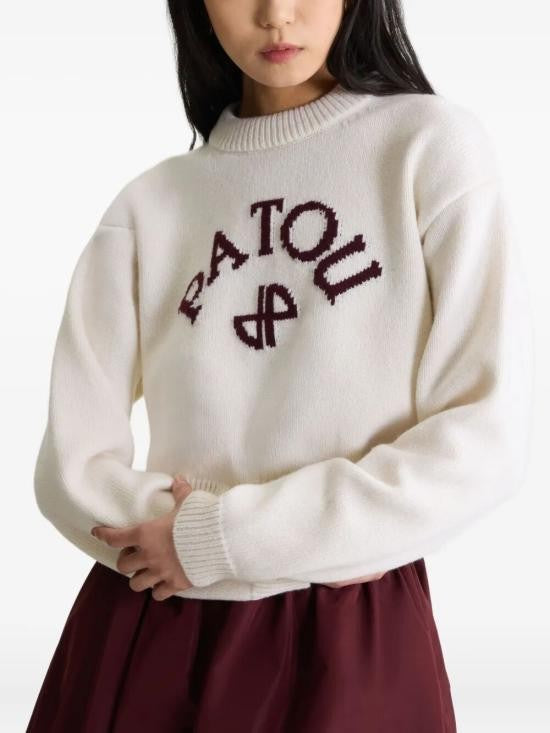 Patou Cropped Knit Sweater With Ribbed Detailing