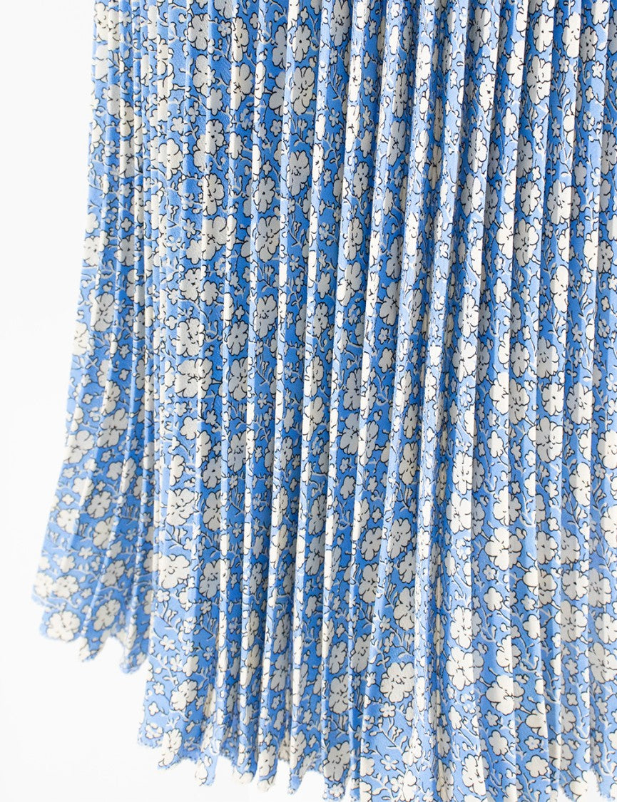 Ermanno Scervino Floral Pleated Midi Dress With Deep V-Neckline