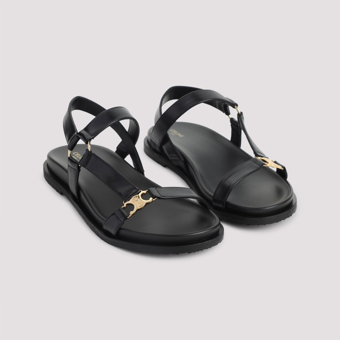 Celine Black Calfskin Triomphe Sandals