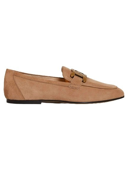 Tod's Moccasin In Beige Suede With Chain Buckle
