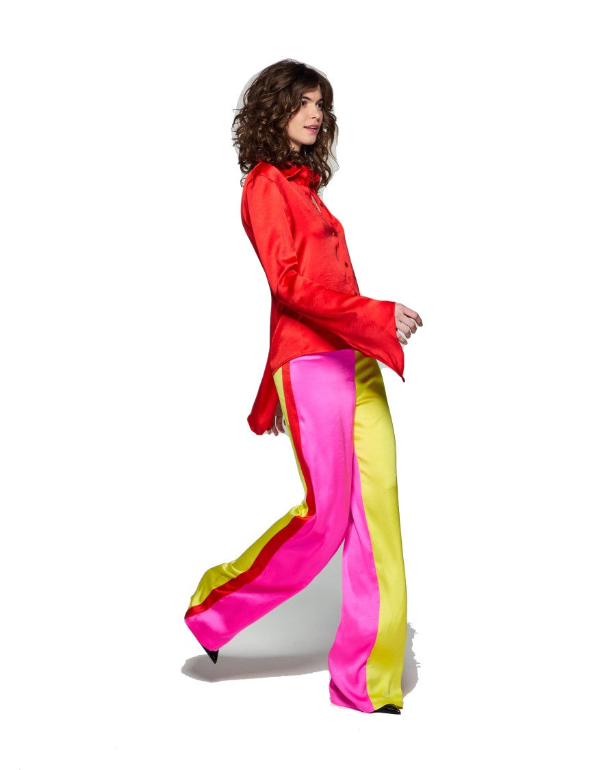 Serena Bute Colour Block Trouser - Bright Pink/Yellow/Red