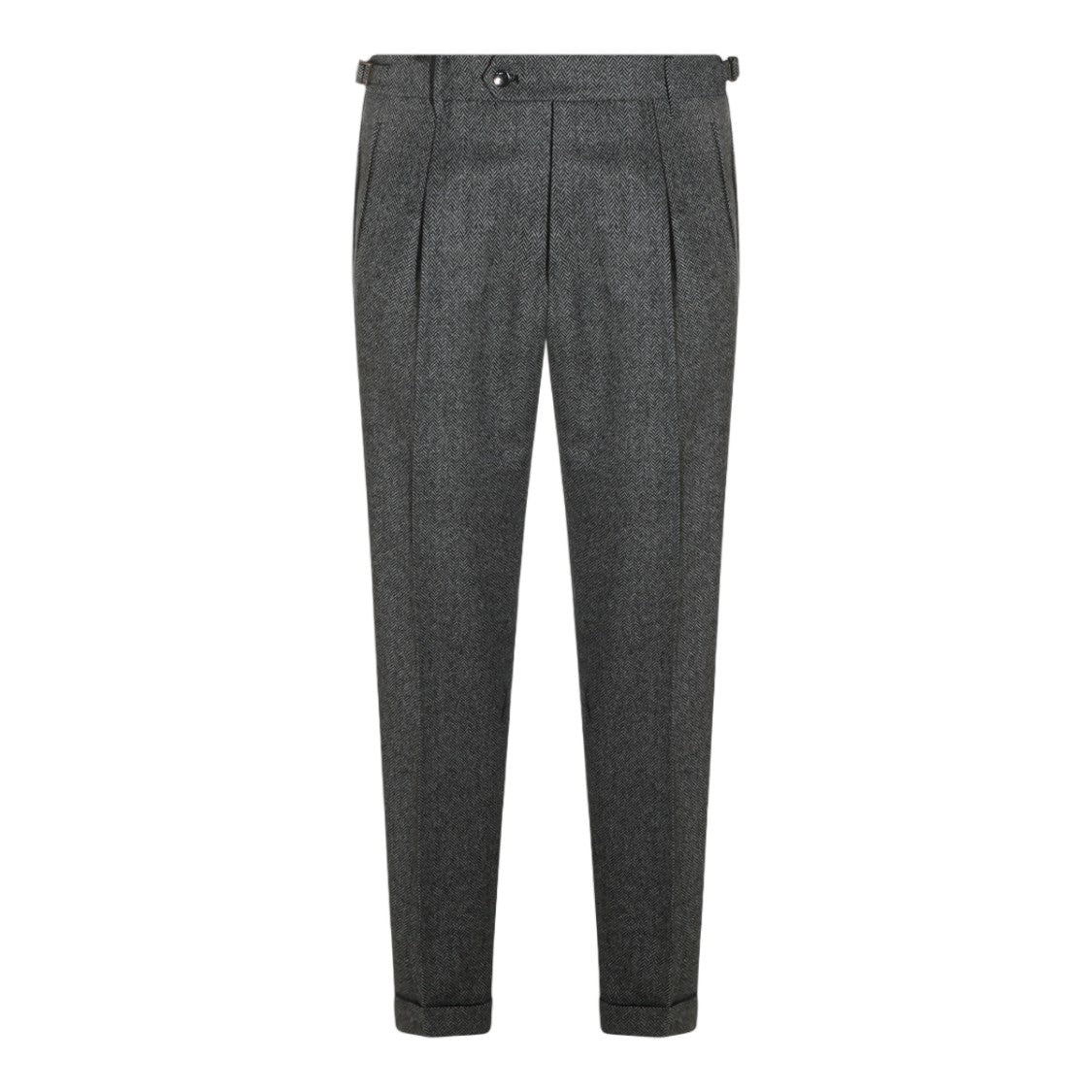 Berwich Grey Herringbone Pleated Cuffed Formal Pants