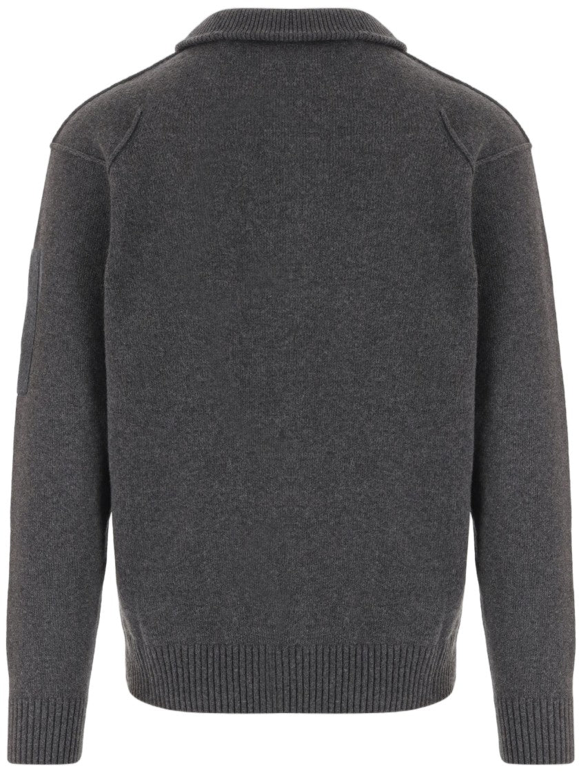 C.P. Company Dark Grey Wool-Blend Half-Zip Knit