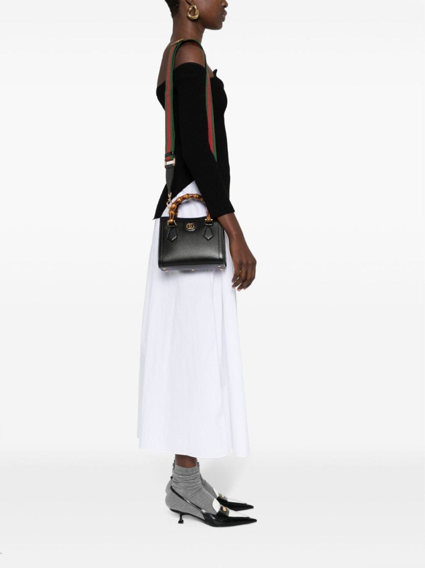 Gucci Black Diana Leather Bamboo Tote Bag