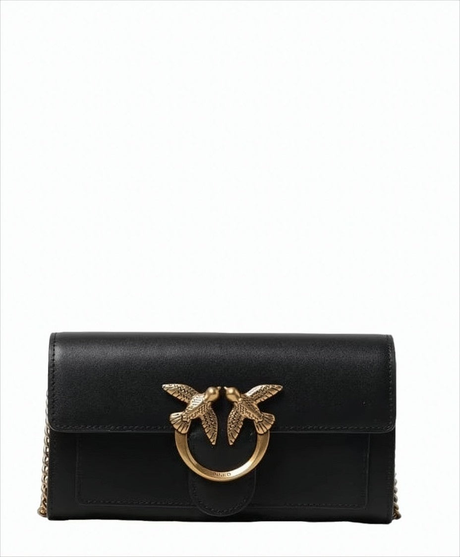 Pinko Rectangular Black Wallet With Removable Gold Chain