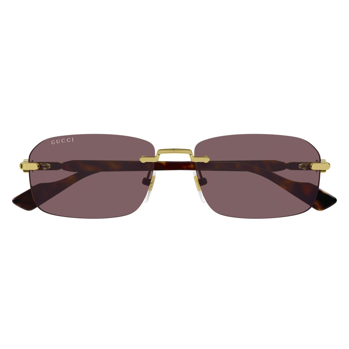 Gucci Rimless Rectangular Sunglasses With Tortoiseshell Temples
