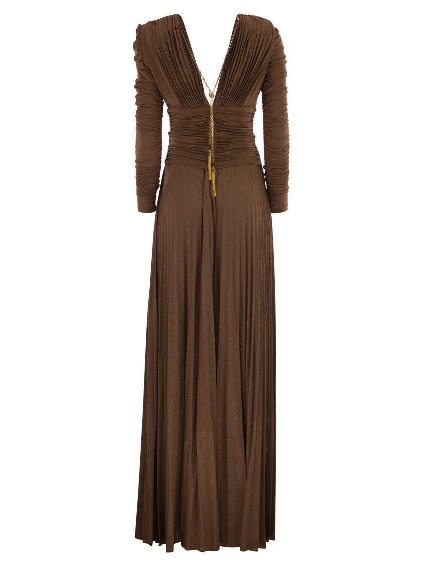 Elisabetta Franchi Red Carpet Dress In Lurex Jersey With Necklace
