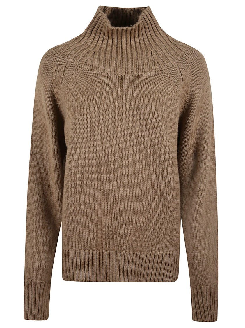 Michael Kors Camel Wool Turtleneck Sweater With Ribbed Details