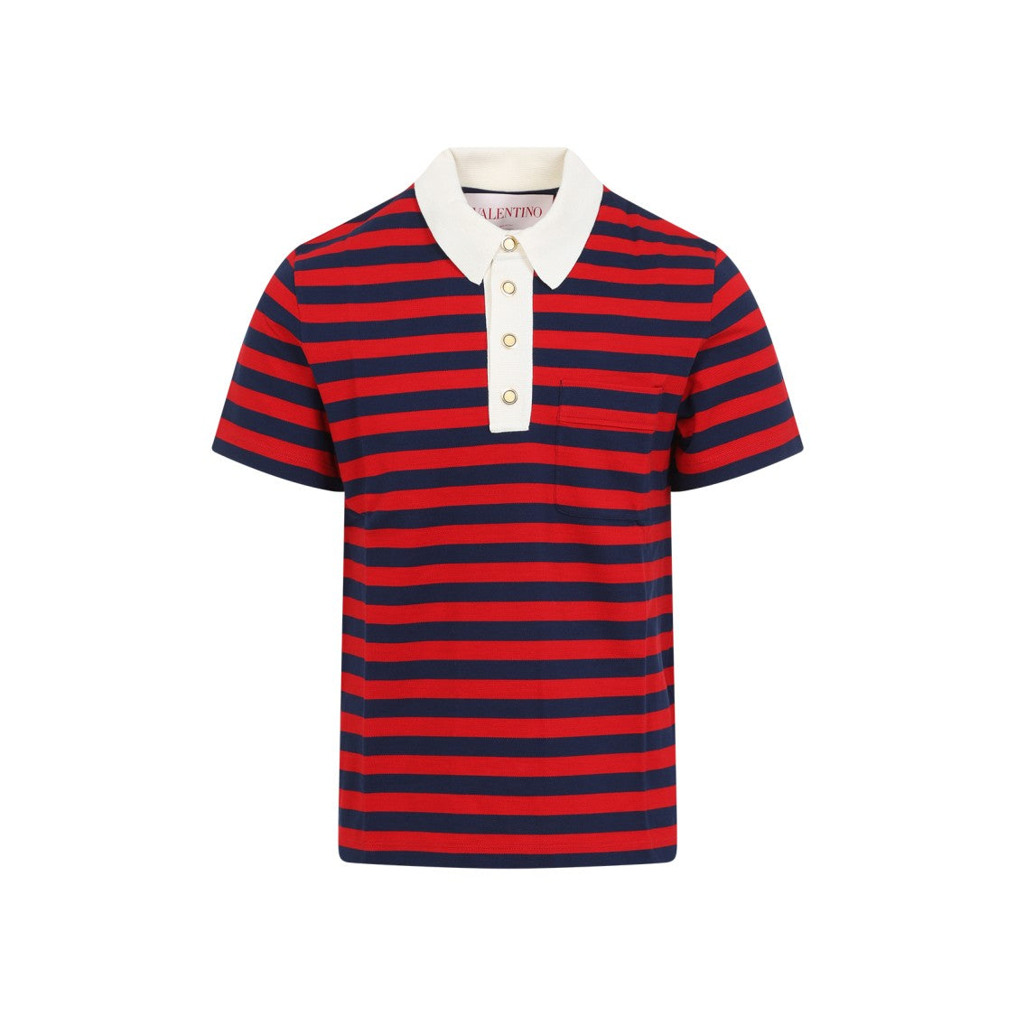 Valentino Red Cotton Polo With Contrasting White Collar And Striped Design