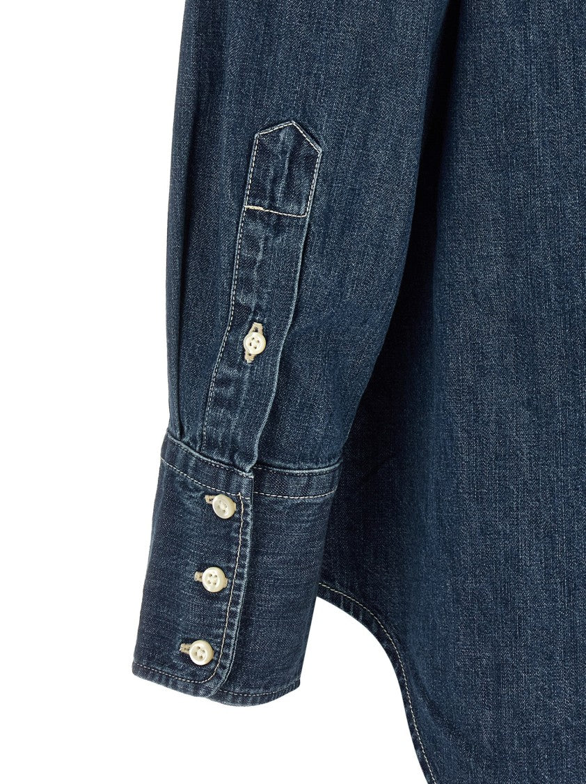 Polo Ralph Lauren Cotton Denim Shirt With Trompe L'oeil Plastron