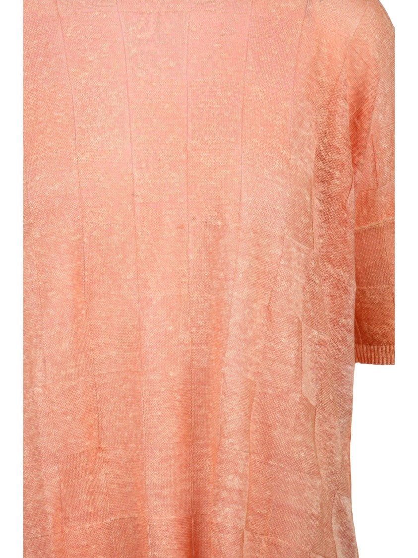 F Cashmere Orange Textured Ribbed Linen-Blend Knit Top