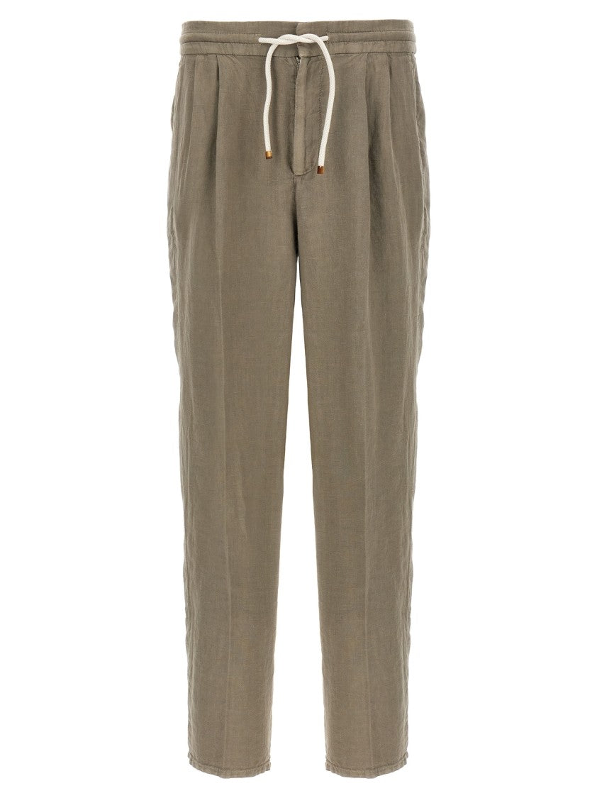 Brunello Cucinelli Garment-Dyed Linen Trousers With Adjustable Waist And Pockets