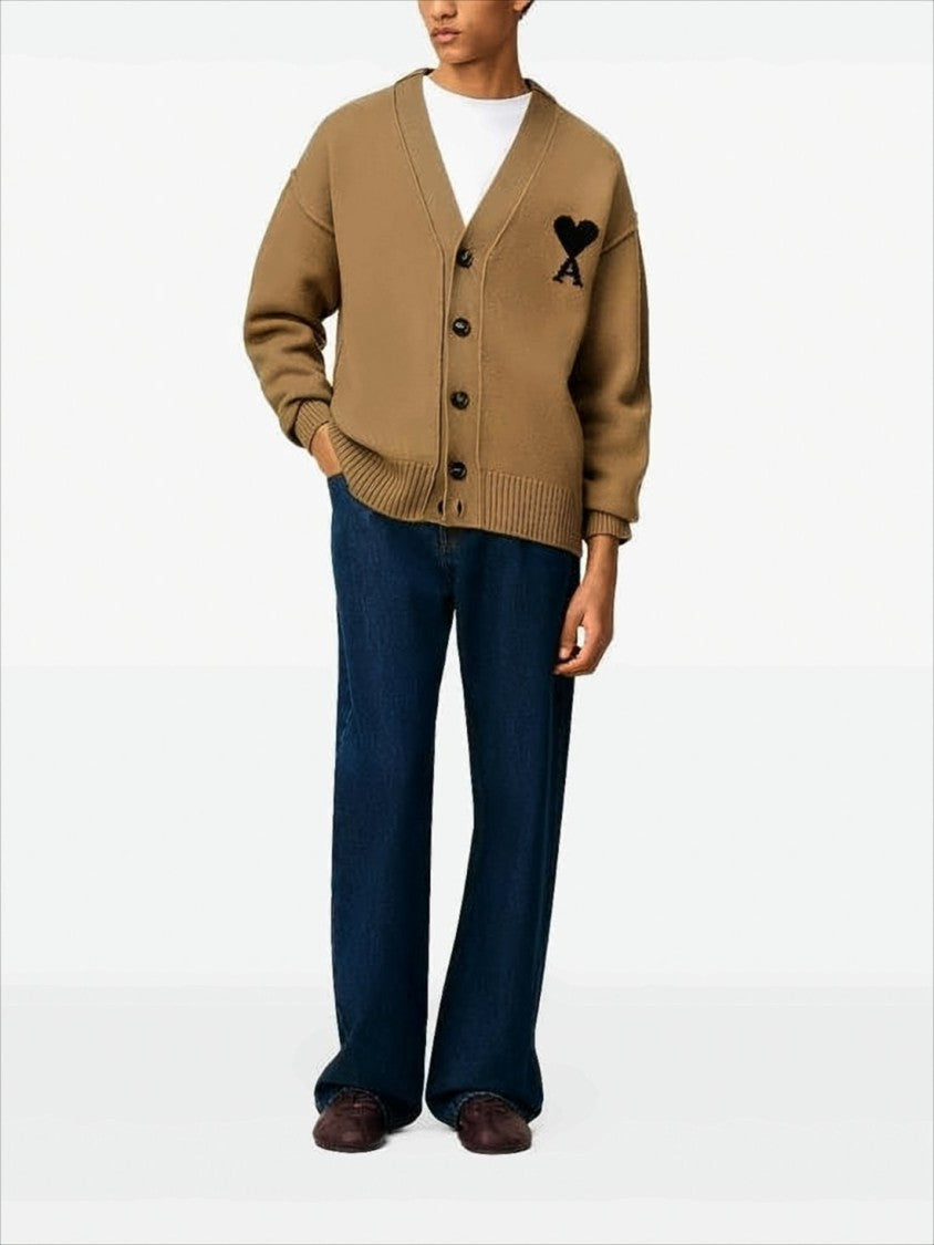 Ami Wool Cardigan With V-Neckline And Button-Down Front