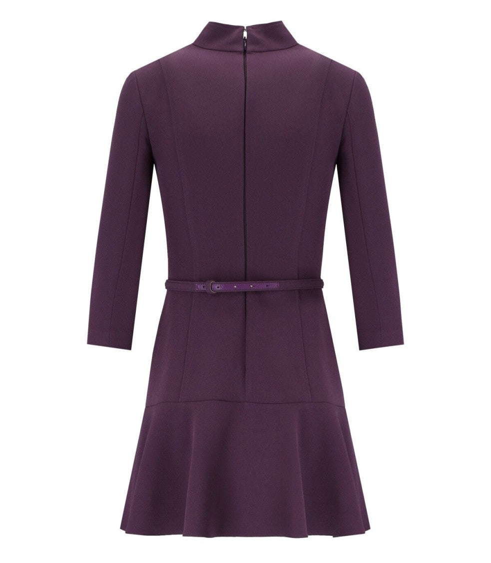Elisabetta Franchi High-Collar Purple Dress With Gold Logo Buttons And Flounce Detail