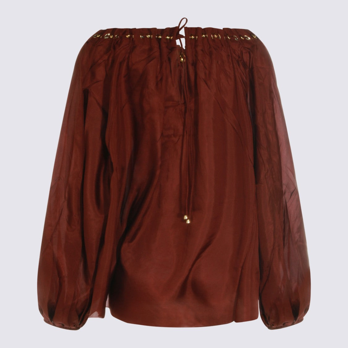Zimmermann Long-Sleeved Top With Gold-Tone Eyelets And Gathered Sleeves