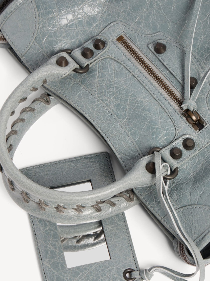 Balenciaga Textured Grey Leather Structured Handbag