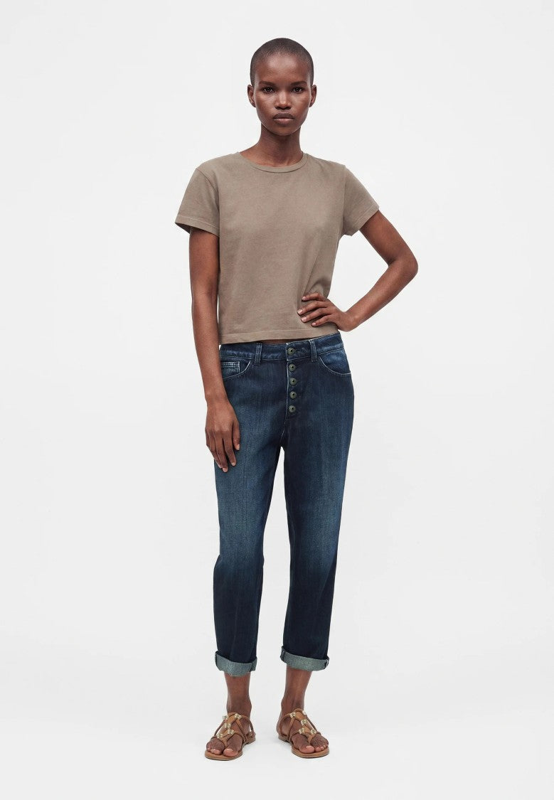 Dondup Relaxed Fit Tapered Cuffed Hem Indigo Jeans