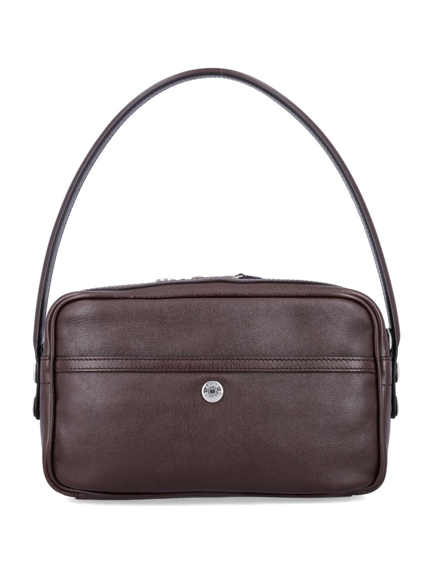 Acne Studios Chocolate Brown Leather Party Bag With Multi-Compartment Design